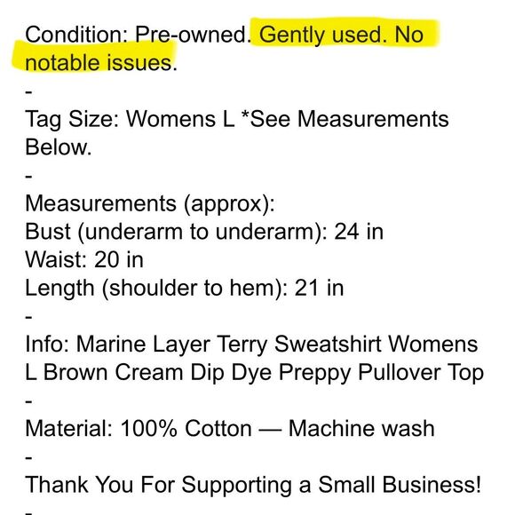 Marine Layer Vintage Terry Sweatshirt Amber Brown Dip Dye Size M - Picture 12 of 12